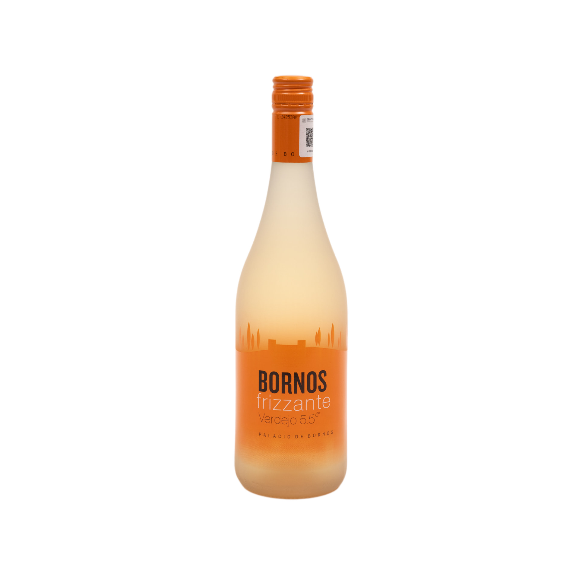 Botella de Bornos Frizzante Verdejo sobre fondo blanco
